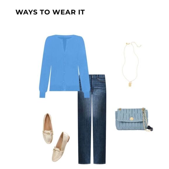 Talbots Gold Tone Chain Strap Leather Trim Quilted Denim BlueβShoulder Bag - Picture 7 of 16